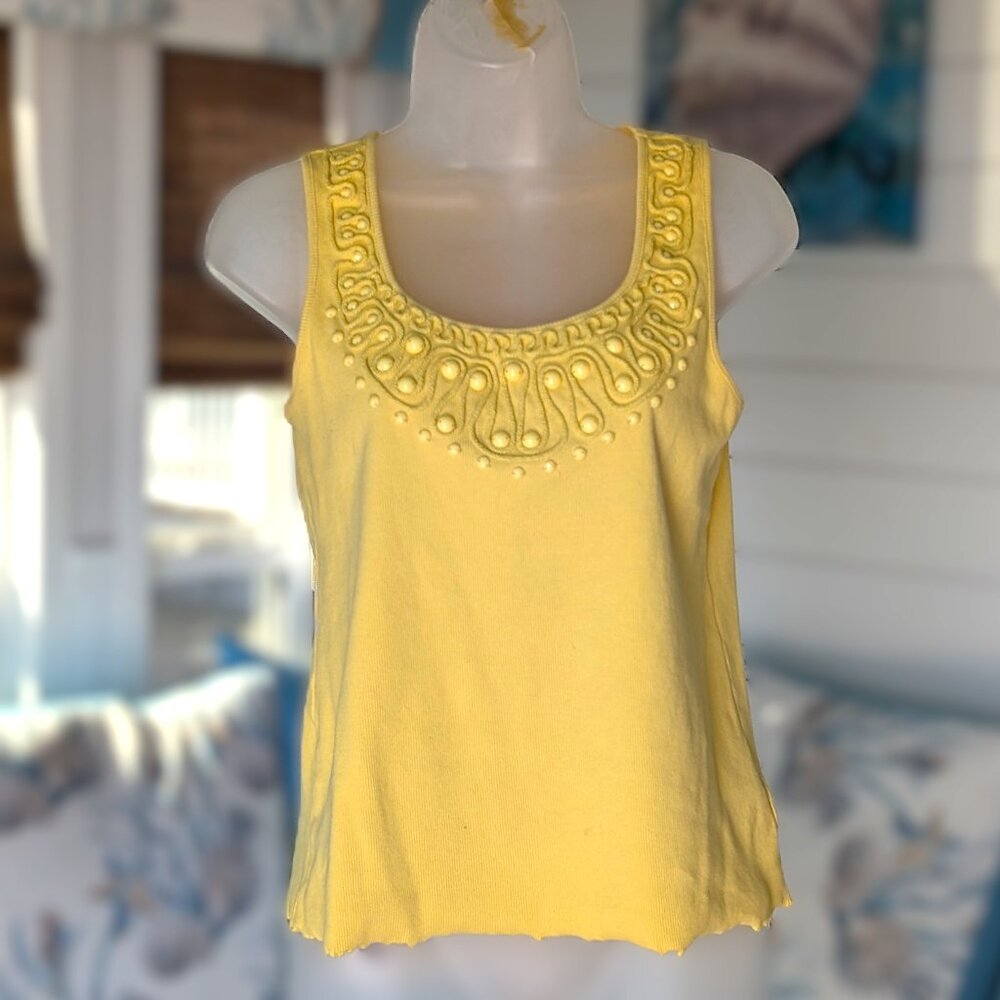 EUC Ruby Rd Yellow Sleeveless Top with Beading around the Neckline size Small